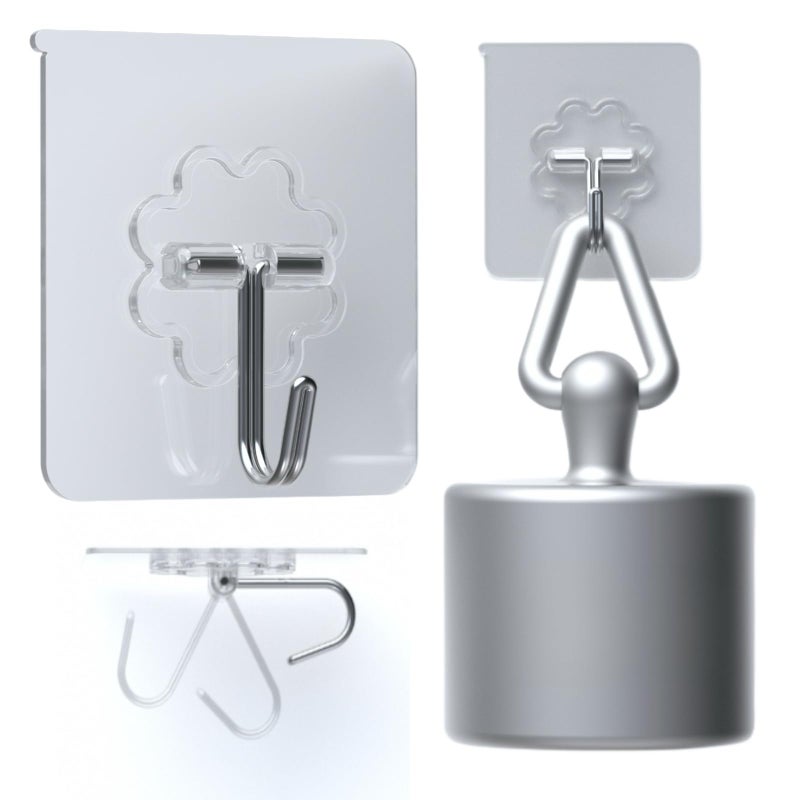 DDMY Heavy Duty Hook 24 Pack Self Adhesive Hooks for Hanging Wall Hooks Transparent Reusable Waterproof Adhesive Sticky Hook for Kitchen Curtain, Towel Bathroom,Coat Shower Door Utility No Damage - Image 1